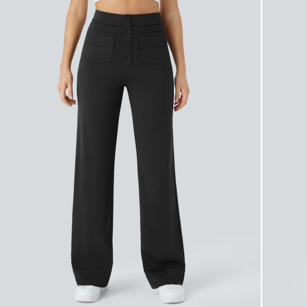 Halara High Waisted Button Multiple Pockets Straight Leg Casual Pants